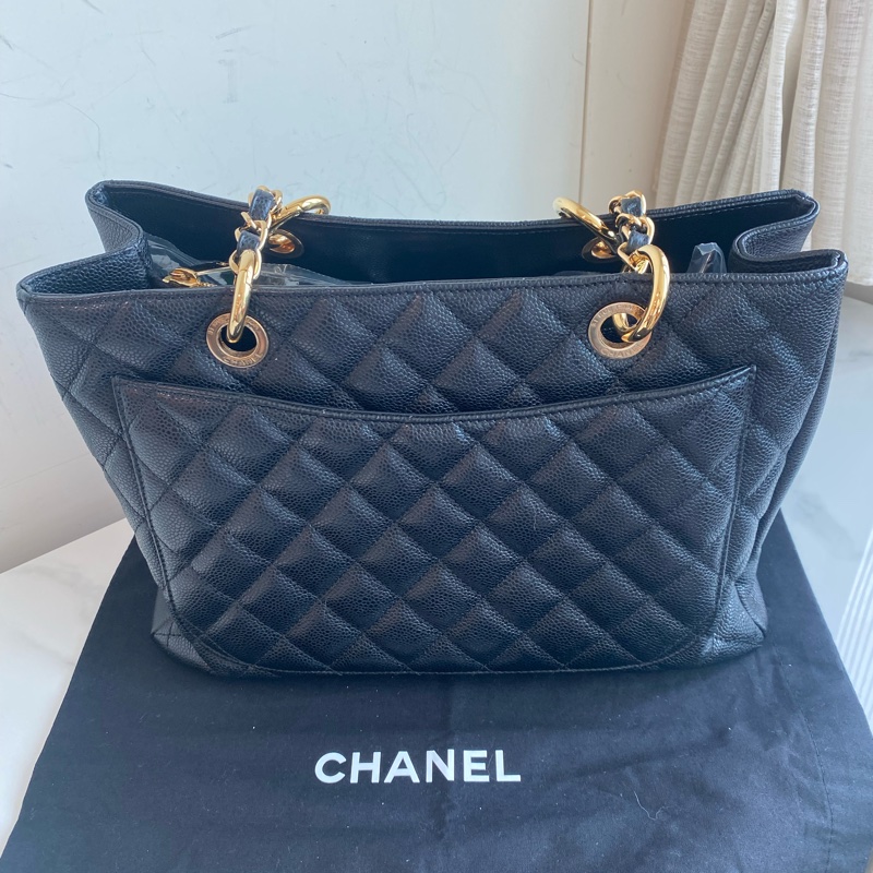 Chanel 黑金托特GST菱格紋雙C荔枝牛皮-1