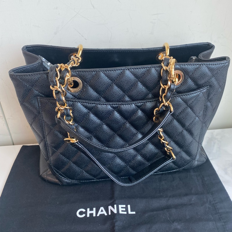 Chanel 黑金托特GST菱格紋雙C荔枝牛皮-3