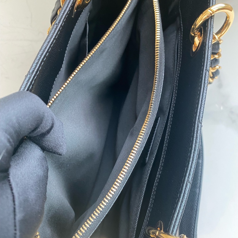 Chanel 黑金托特GST菱格紋雙C荔枝牛皮-11