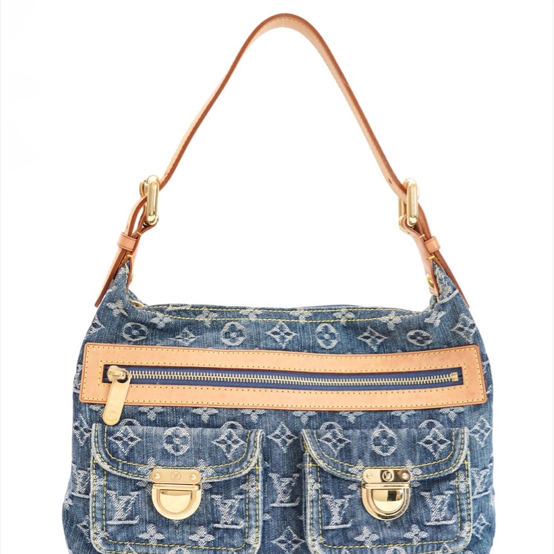 中古Louis Vuitton 藍色牛仔老花肩背包-1