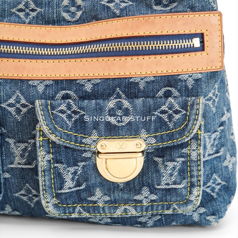 中古Louis Vuitton 藍色牛仔老花肩背包-3