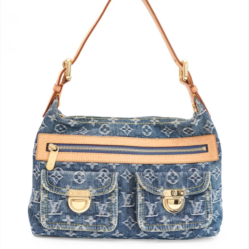 中古Louis Vuitton 藍色牛仔老花肩背包-5