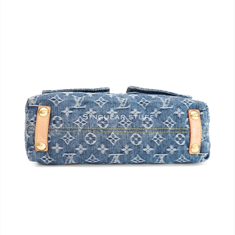 中古Louis Vuitton 藍色牛仔老花肩背包-9