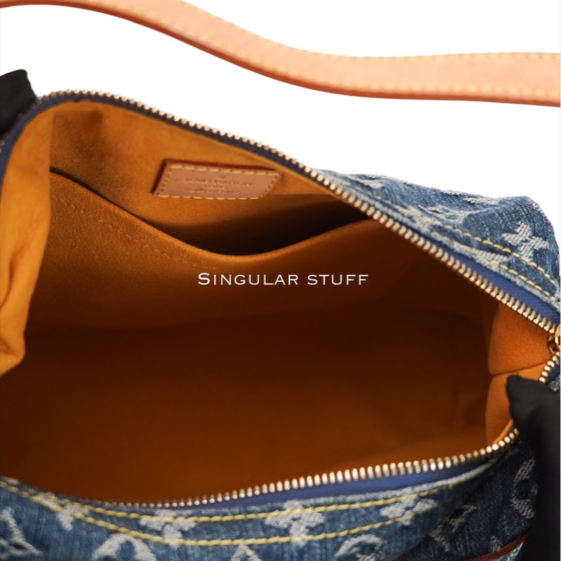中古Louis Vuitton 藍色牛仔老花肩背包-12