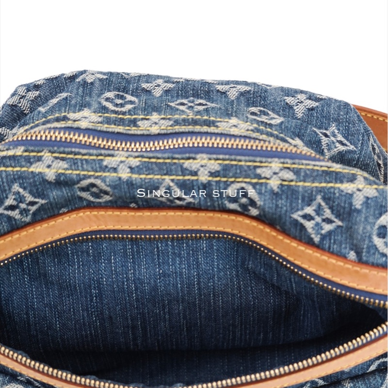 中古Louis Vuitton 藍色牛仔老花肩背包-13