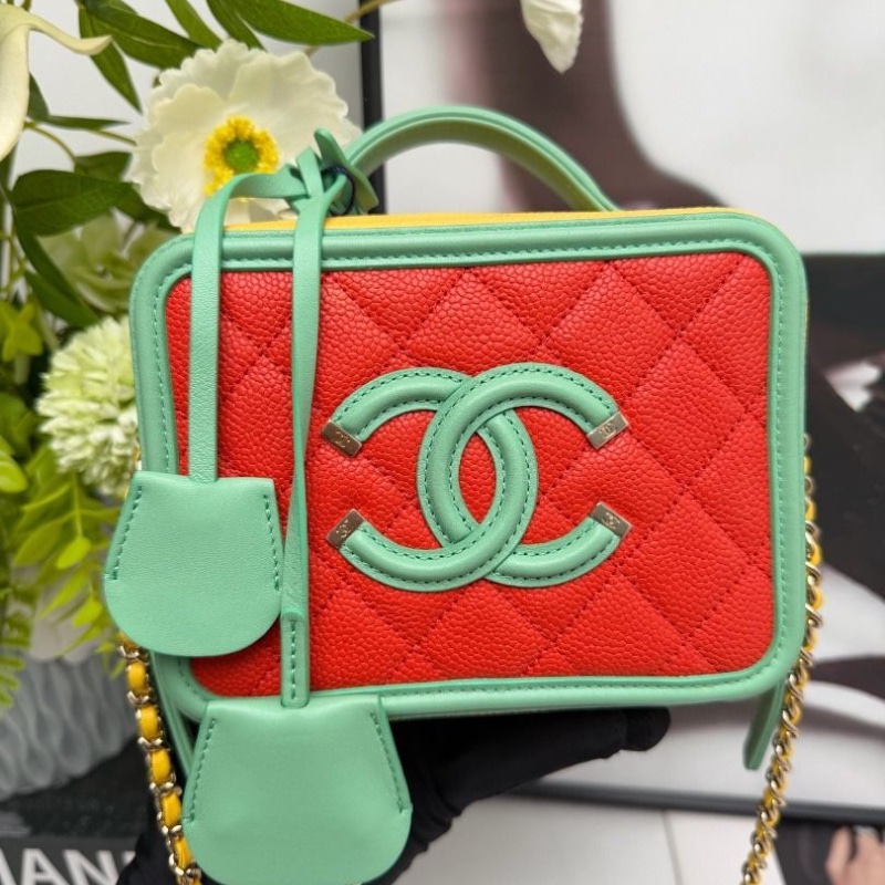 Chanel vanity casa 小號三拼色荔枝皮相機包 13* 17 *7 9新 配件塵袋-1