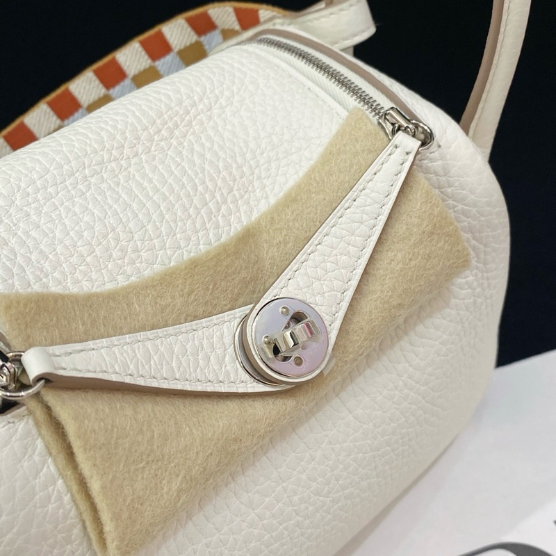 閒置新Hermes/愛馬仕Mini lindy 蘑菇白 編織肩帶手提包斜背包U刻 銀扣❤️正品-1