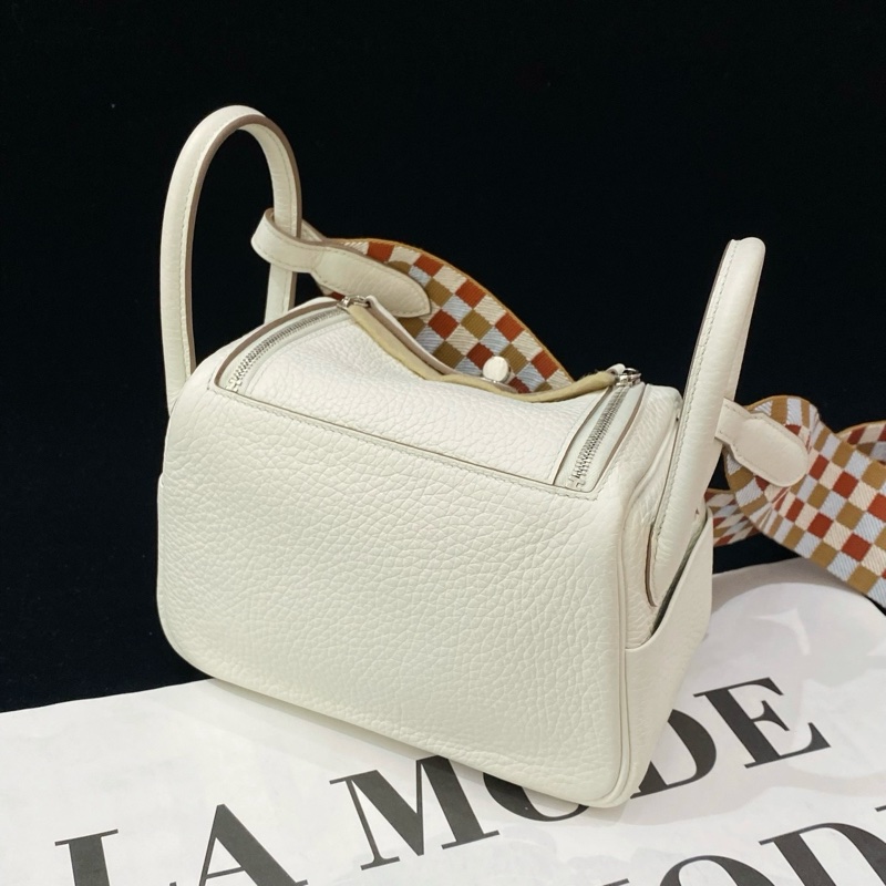 閒置新Hermes/愛馬仕Mini lindy 蘑菇白 編織肩帶手提包斜背包U刻 銀扣❤️正品-2