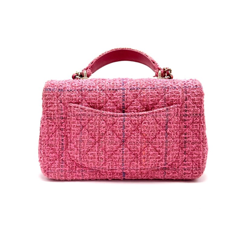 CHANEL 24p紫粉色金扣大mini手提肩背斜背包20*12.5*6.5 98新配件塵袋-5