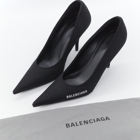 Balenciaga 巴黎世家 Knife 黑色 回收再生針織面料 尖頭細跟高跟鞋