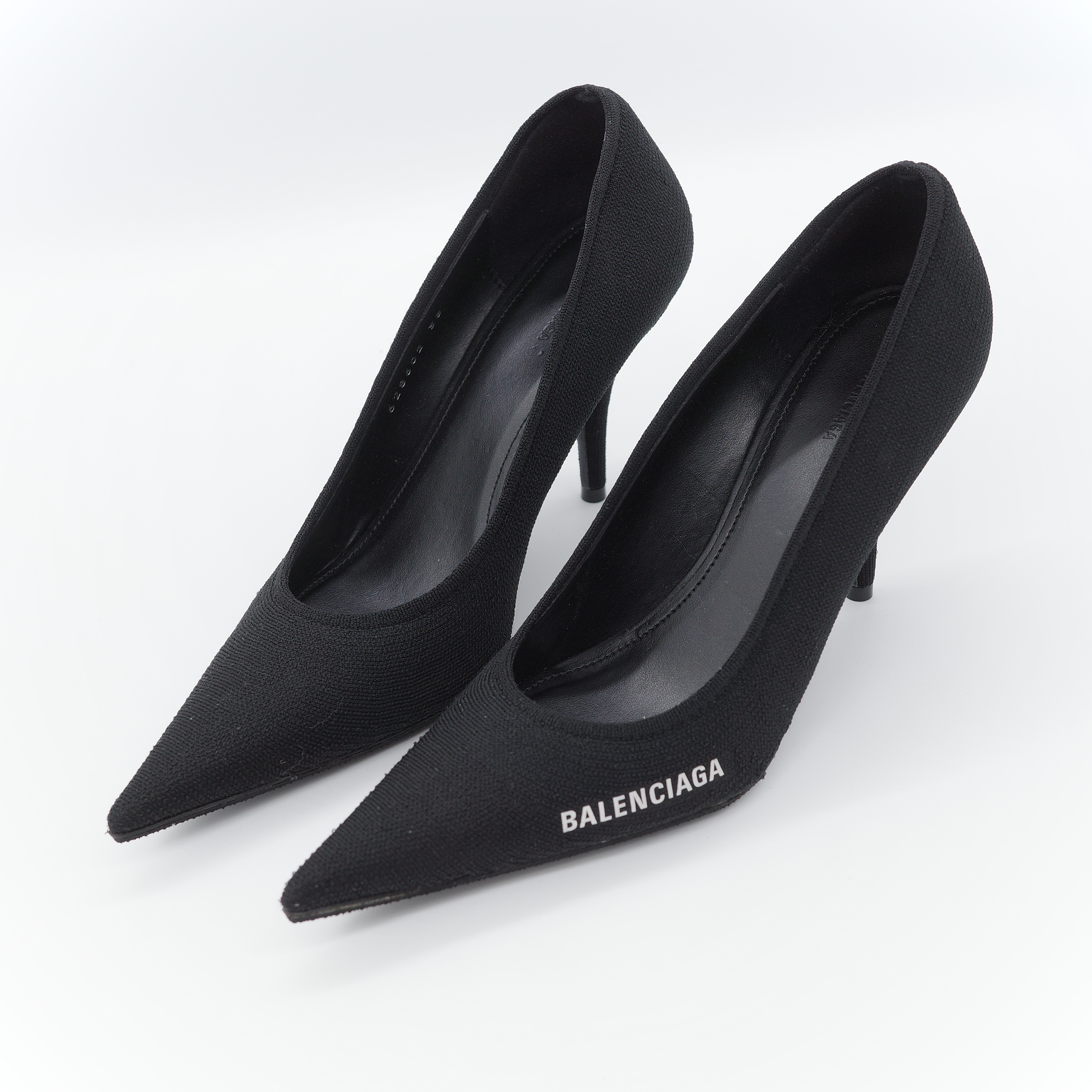 Balenciaga 巴黎世家 Knife 黑色 回收再生針織面料 尖頭細跟高跟鞋-1