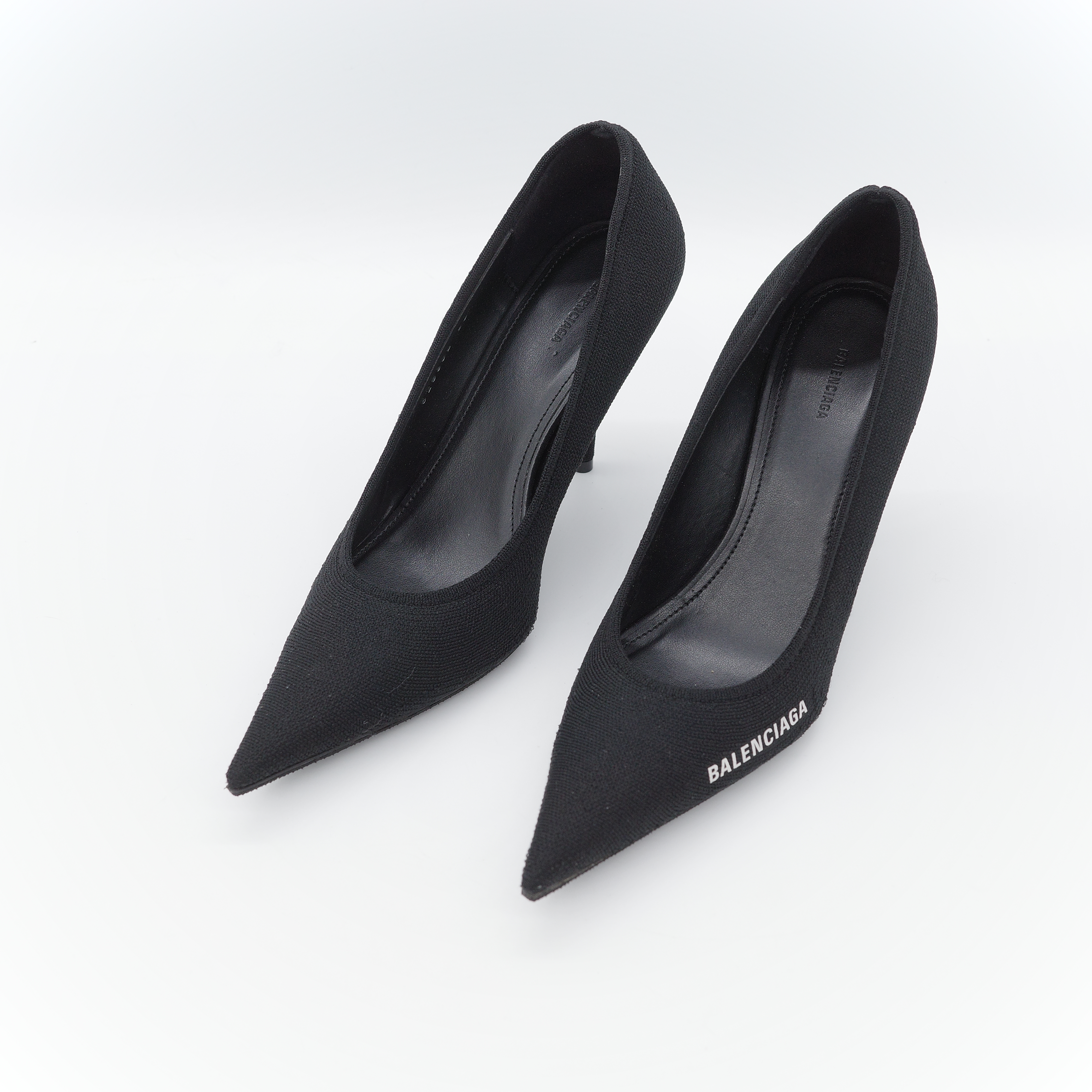 Balenciaga 巴黎世家 Knife 黑色 回收再生針織面料 尖頭細跟高跟鞋-2