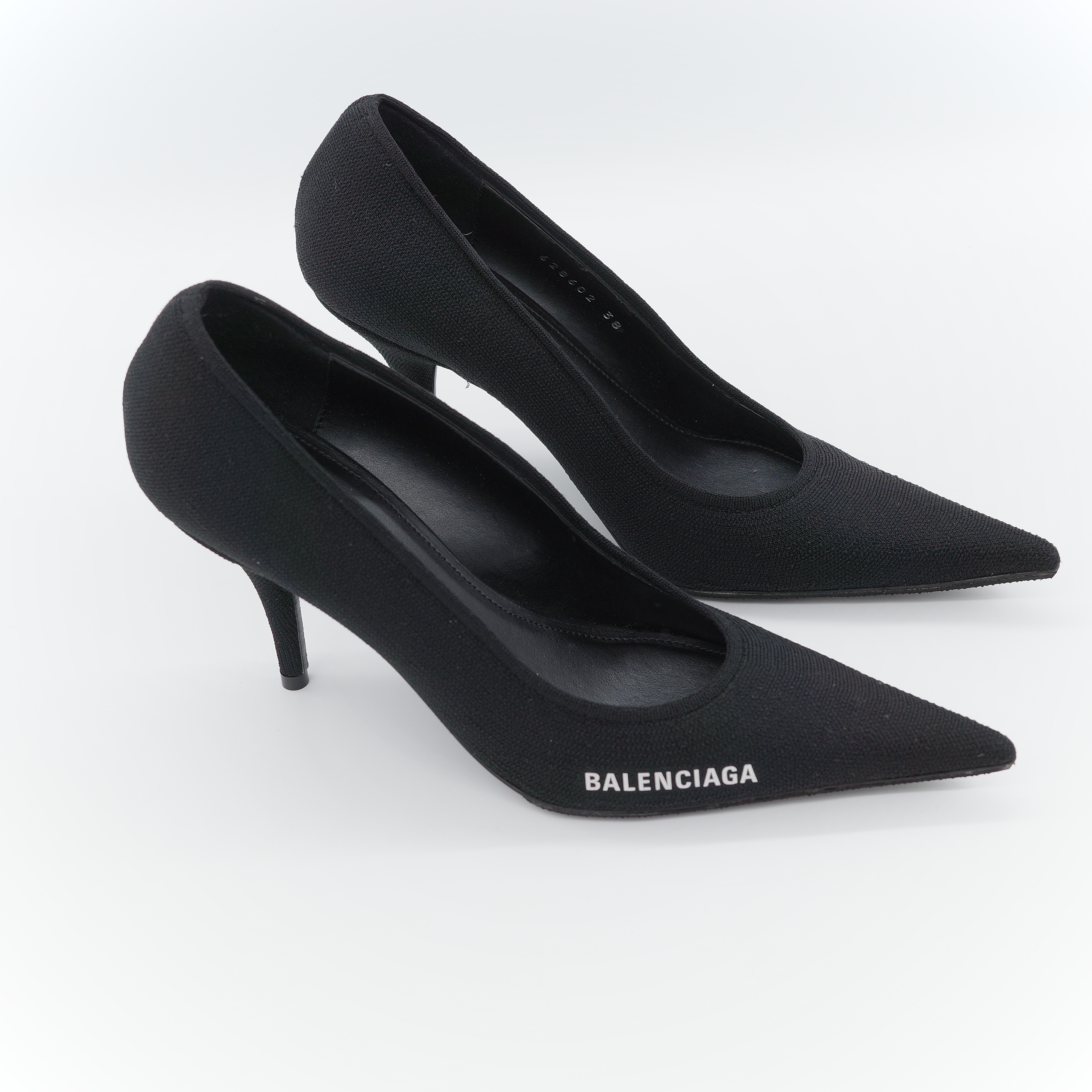 Balenciaga 巴黎世家 Knife 黑色 回收再生針織面料 尖頭細跟高跟鞋-3
