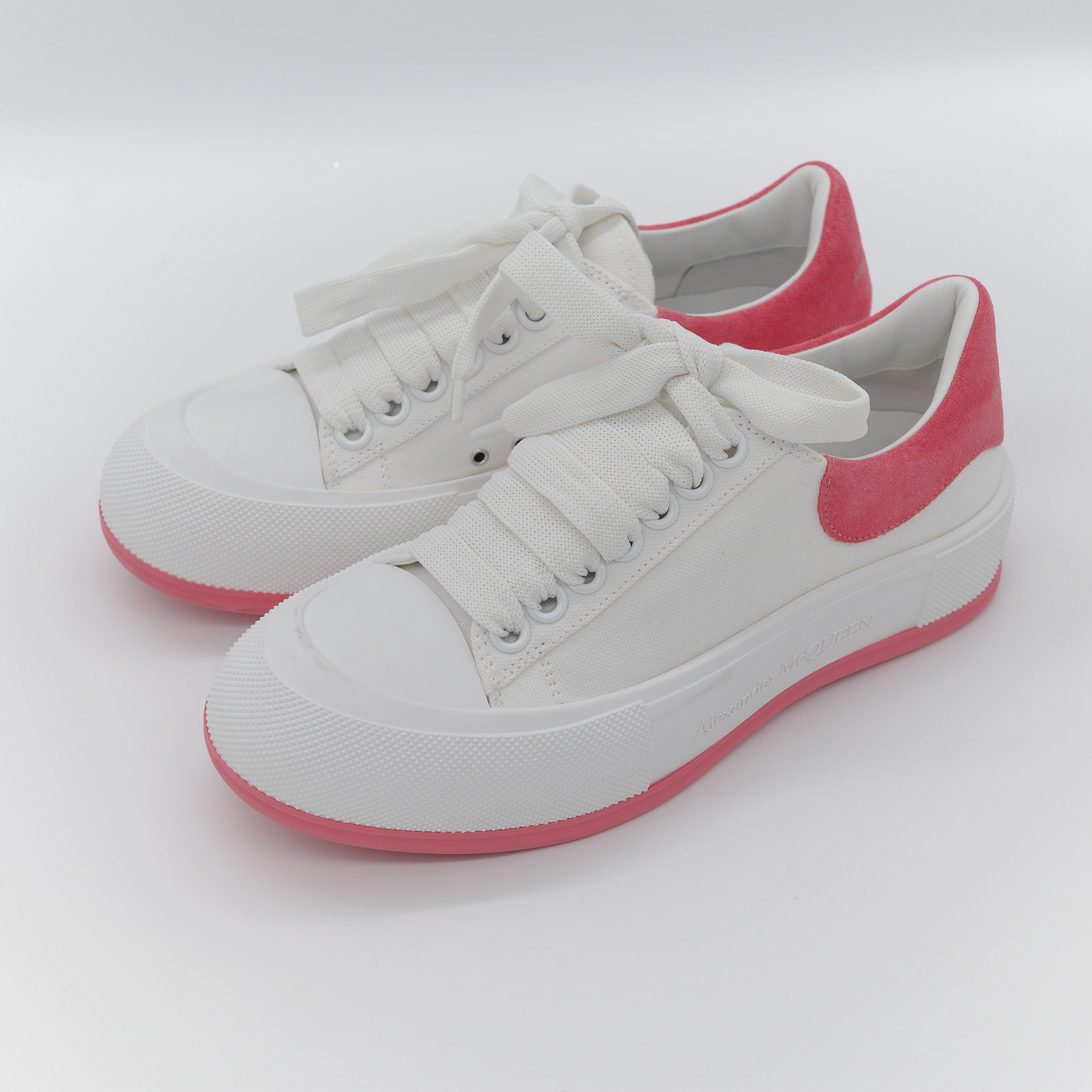Alexander McQueen 亞歷山大·麥昆 Deck Plimsoll 白色 粉色 帆布 麂皮橡膠 繫帶厚底運動鞋-2