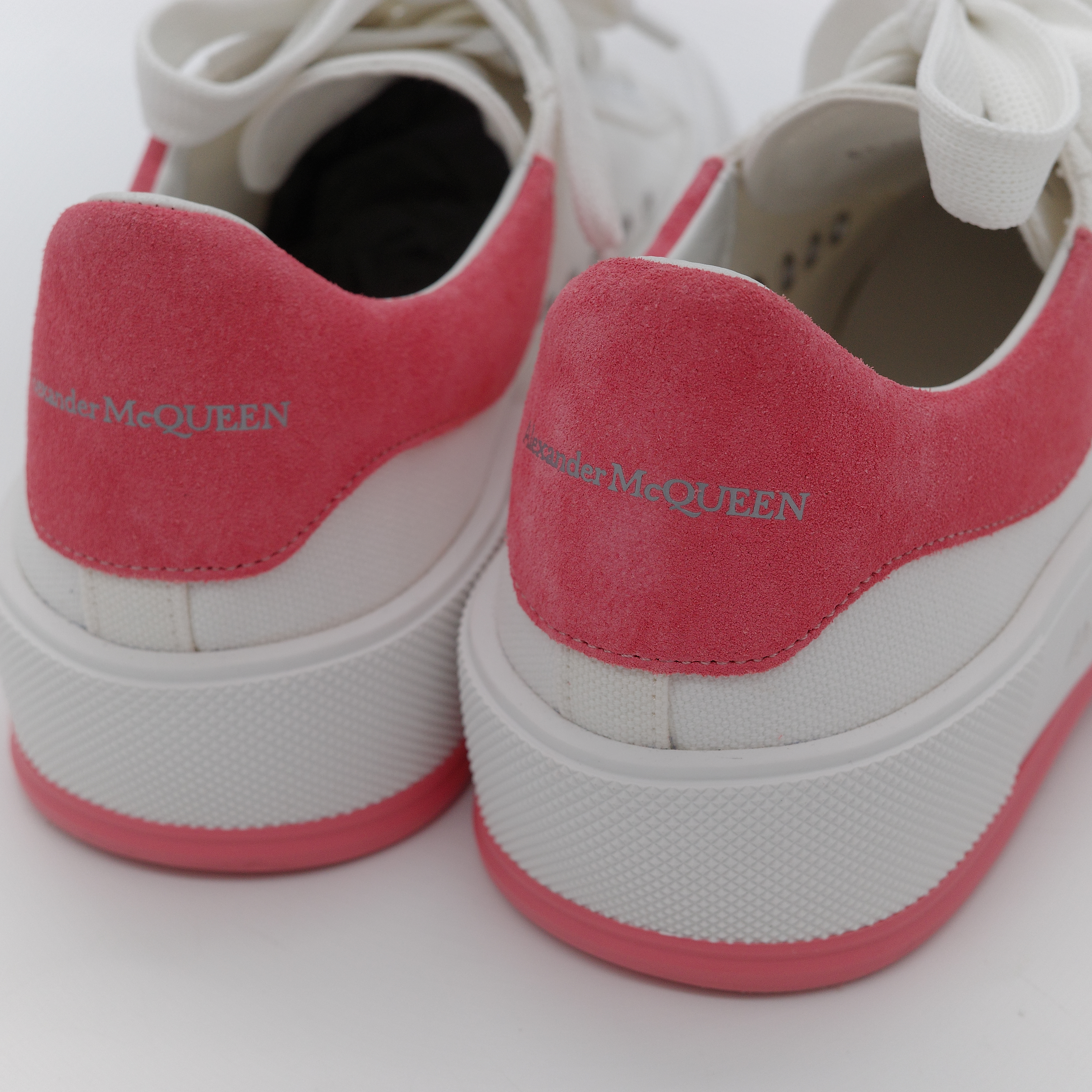 Alexander McQueen 亞歷山大·麥昆 Deck Plimsoll 白色 粉色 帆布 麂皮橡膠 繫帶厚底運動鞋-4