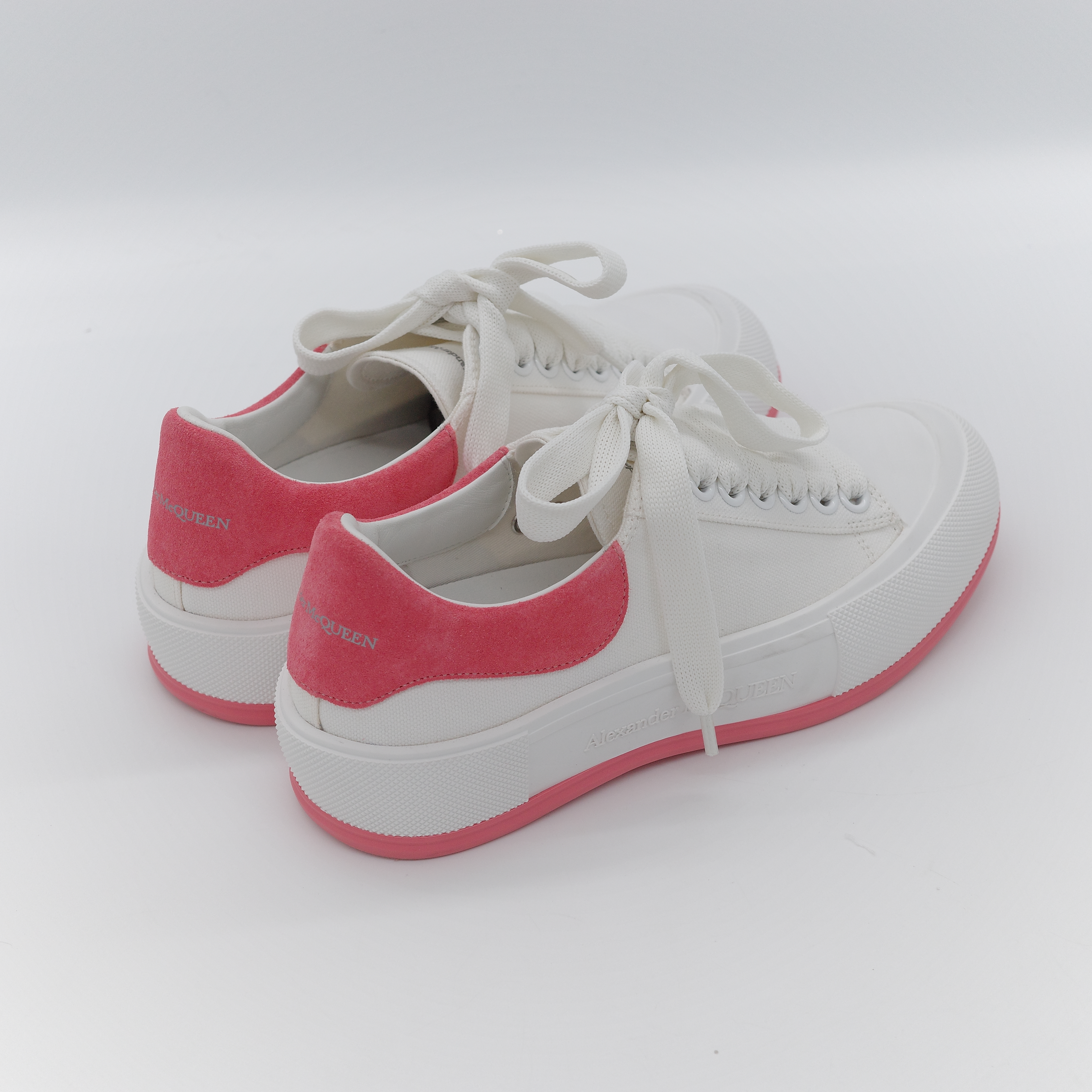 Alexander McQueen 亞歷山大·麥昆 Deck Plimsoll 白色 粉色 帆布 麂皮橡膠 繫帶厚底運動鞋-5
