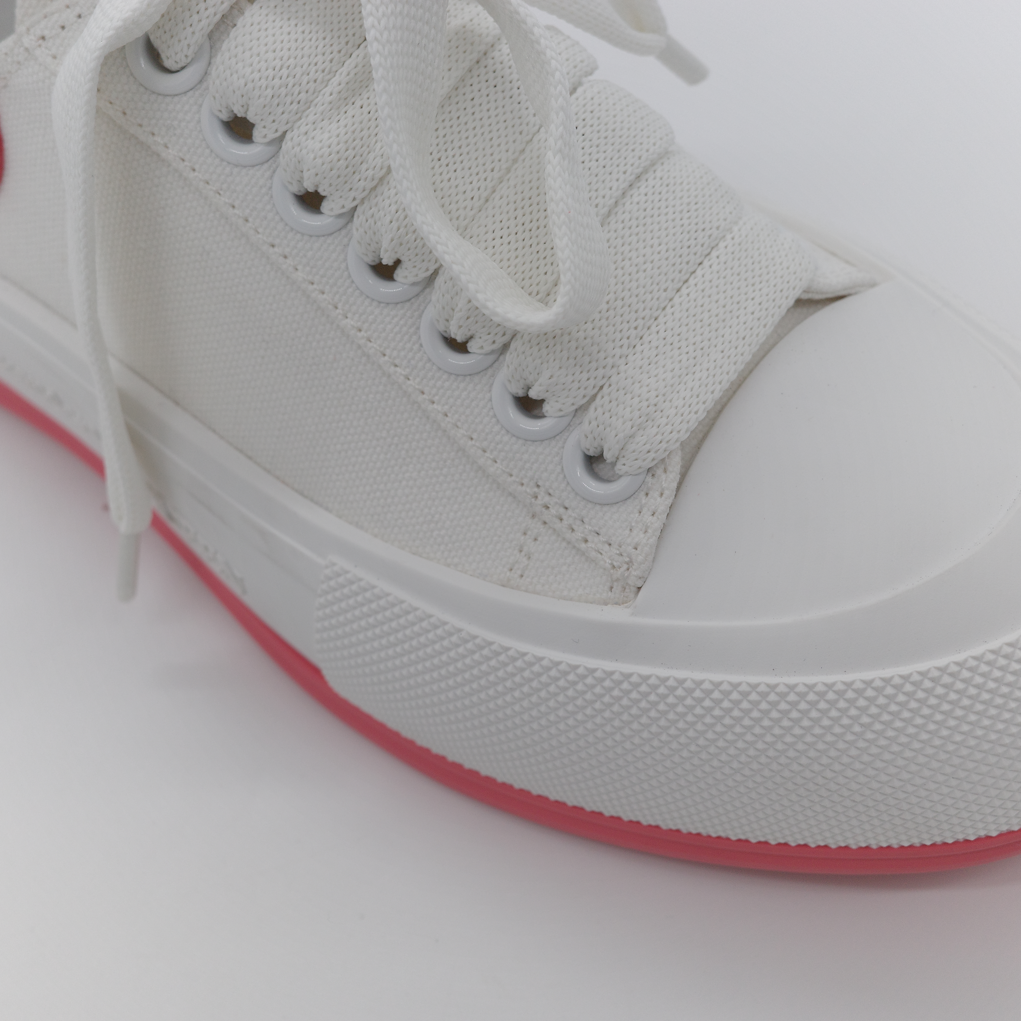 Alexander McQueen 亞歷山大·麥昆 Deck Plimsoll 白色 粉色 帆布 麂皮橡膠 繫帶厚底運動鞋-6