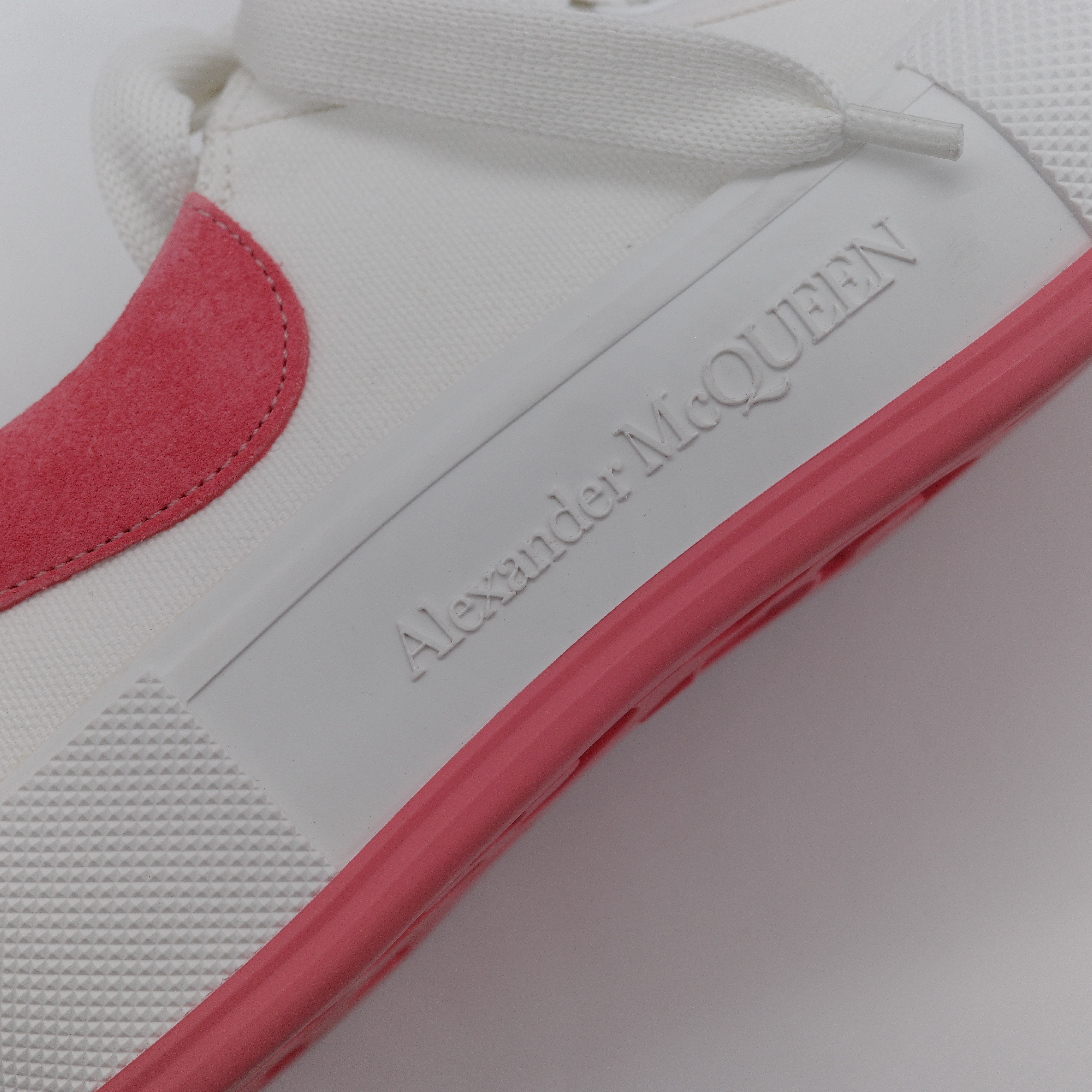 Alexander McQueen 亞歷山大·麥昆 Deck Plimsoll 白色 粉色 帆布 麂皮橡膠 繫帶厚底運動鞋-7