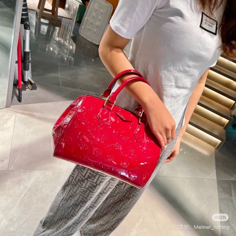 LOUIS VUITTON 漆皮波士頓手提包 - 紅-1