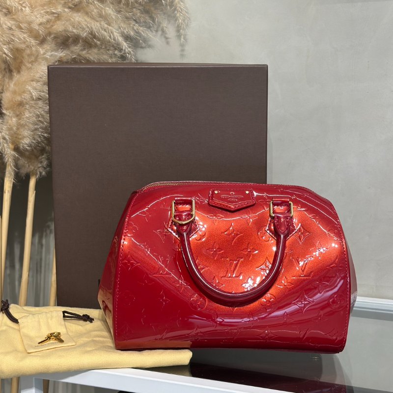LOUIS VUITTON 漆皮波士頓手提包 - 紅-11