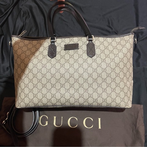 Gucci Tote經典老花兩用拉鏈大托特包 側背包（40x14x25)