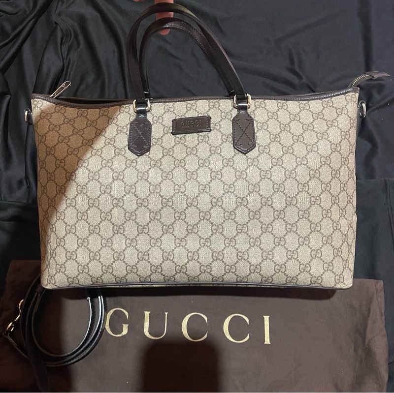 Gucci Tote經典老花兩用拉鏈大托特包 側背包（40x14x25)-0