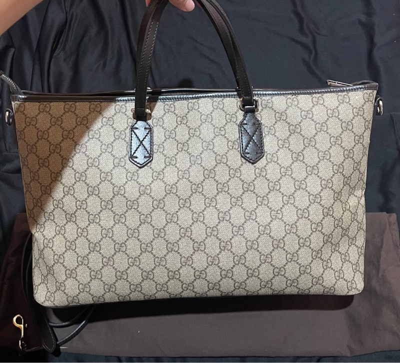 Gucci Tote經典老花兩用拉鏈大托特包 側背包（40x14x25)-1