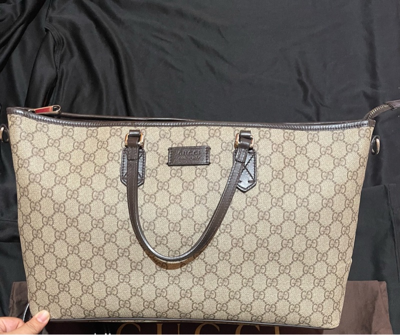 Gucci Tote經典老花兩用拉鏈大托特包 側背包（40x14x25)-6