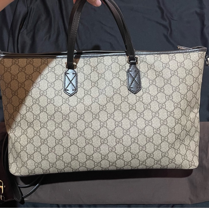 Gucci Tote經典老花兩用拉鏈大托特包 側背包（40x14x25)-7