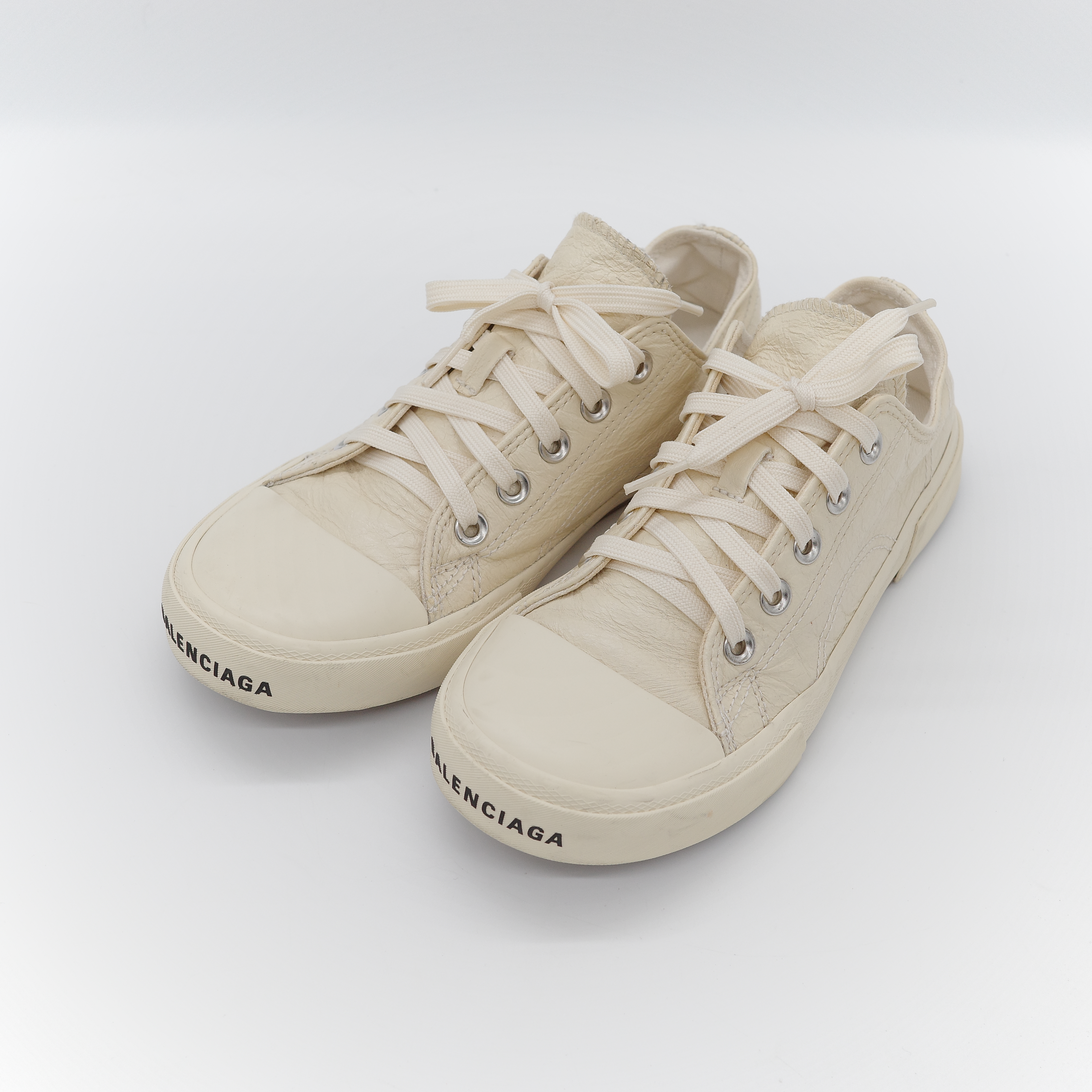 Balenciaga 巴黎世家 Paris 奶油色 皮革 低筒運動鞋-11