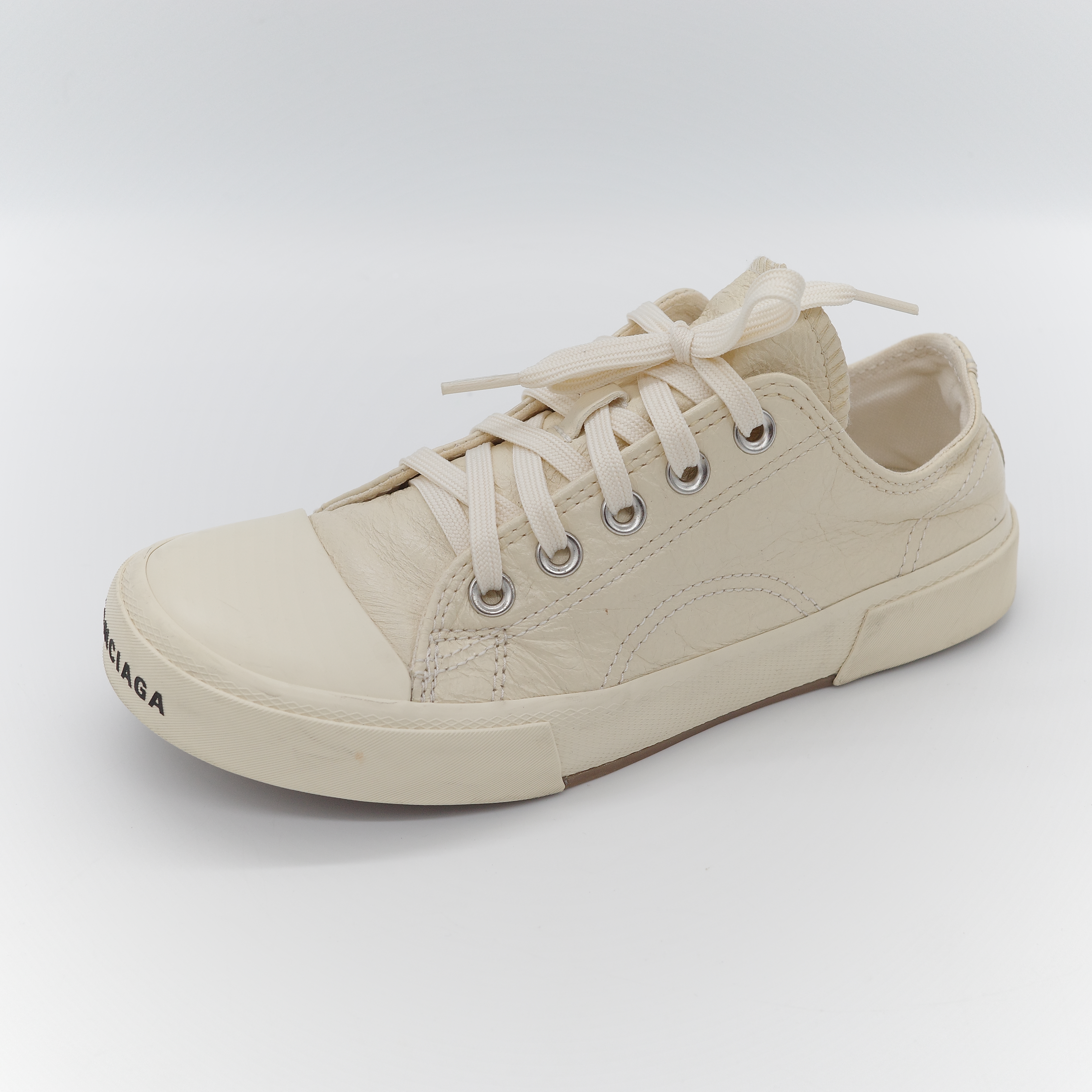 Balenciaga 巴黎世家 Paris 奶油色 皮革 低筒運動鞋-12