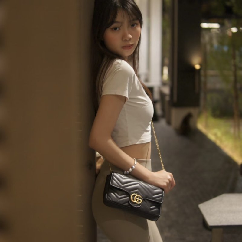 GUCCI Marmont Matelasse新款斜背包 - 21 黑金-1
