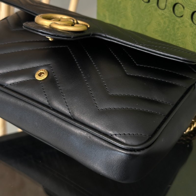 GUCCI Marmont Matelasse新款斜背包 - 21 黑金-7