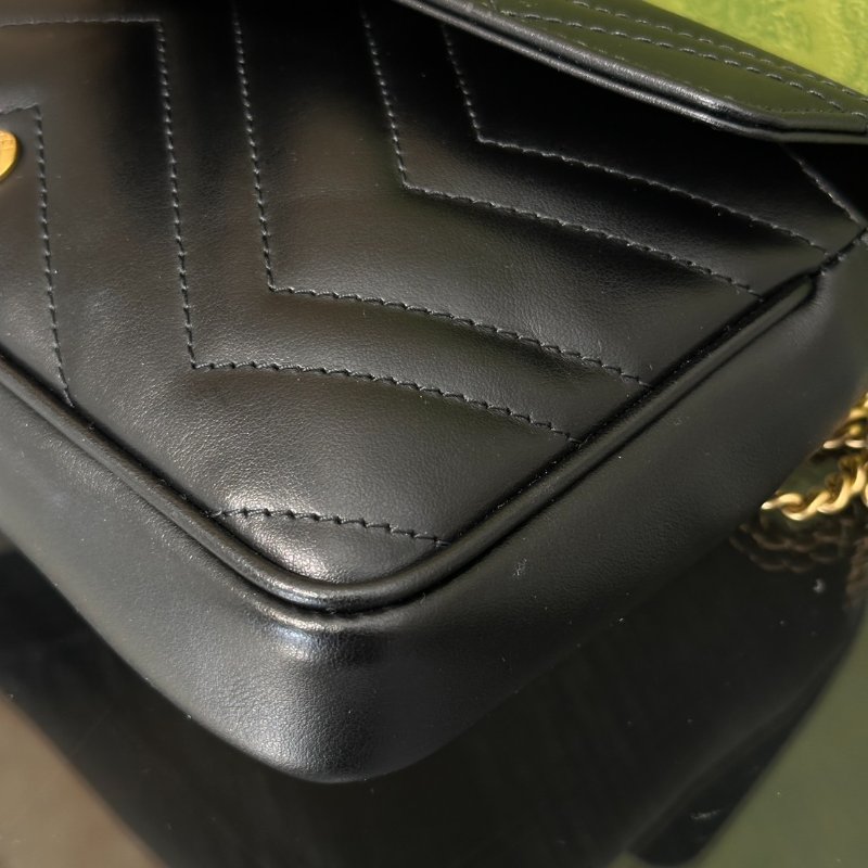 GUCCI Marmont Matelasse新款斜背包 - 21 黑金-8