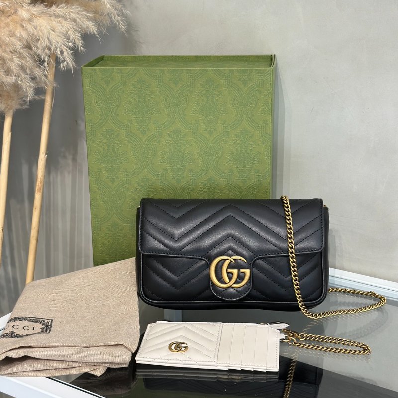 GUCCI Marmont Matelasse新款斜背包 - 21 黑金-17