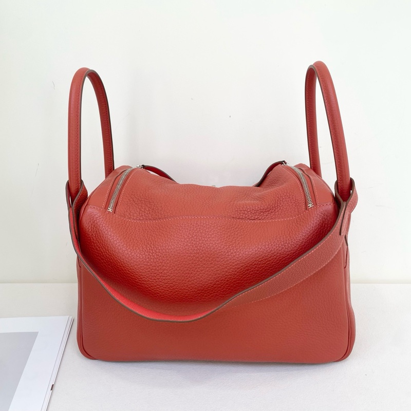 99新✨正品❤️愛馬仕/Hermes Lindy34 芍藥粉手提包單肩包斜背包 銀扣 togo皮 框R刻-2