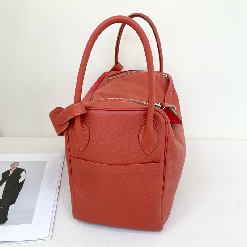 99新✨正品❤️愛馬仕/Hermes Lindy34 芍藥粉手提包單肩包斜背包 銀扣 togo皮 框R刻-3
