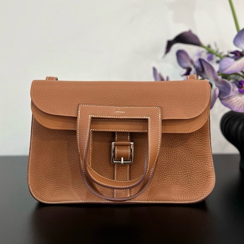 🤎正品Hermes/愛馬仕Halzan31金棕色手提包 銀扣tc皮 C刻99新✨