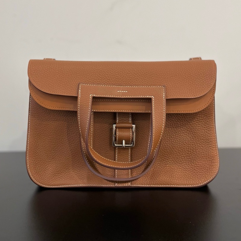 🤎正品Hermes/愛馬仕Halzan31金棕色手提包 銀扣tc皮 C刻99新✨-1