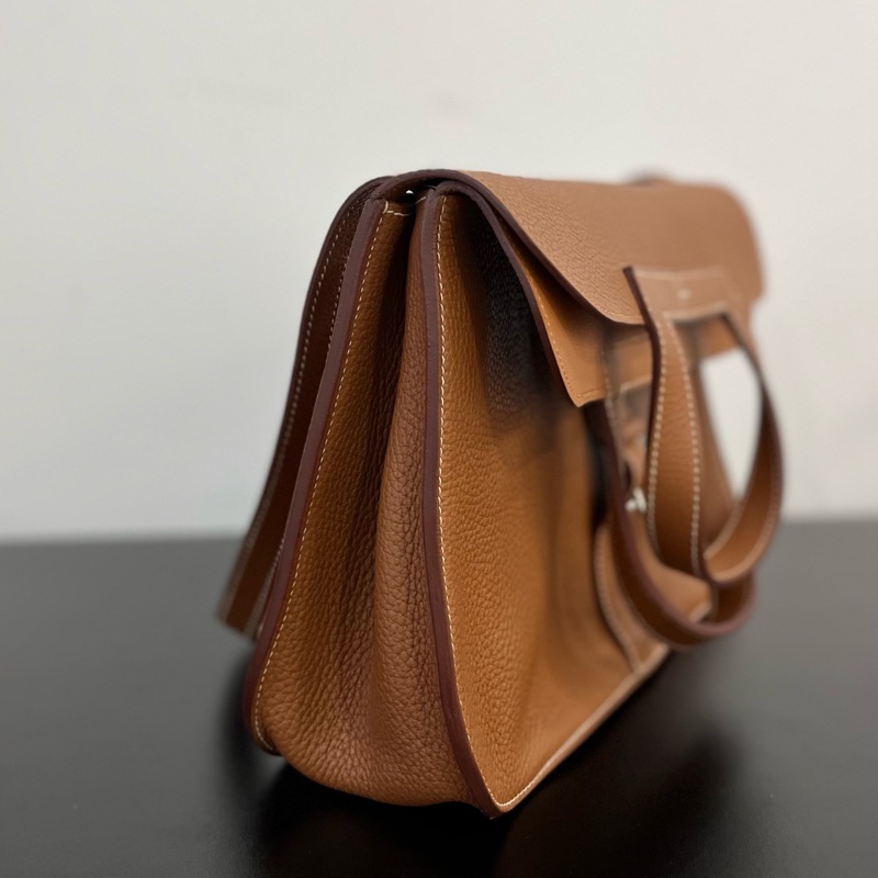🤎正品Hermes/愛馬仕Halzan31金棕色手提包 銀扣tc皮 C刻99新✨-3