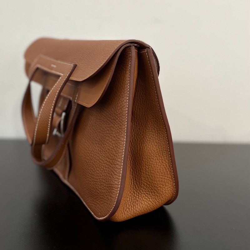 🤎正品Hermes/愛馬仕Halzan31金棕色手提包 銀扣tc皮 C刻99新✨-4