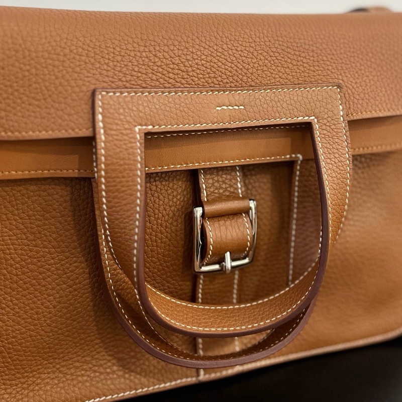 🤎正品Hermes/愛馬仕Halzan31金棕色手提包 銀扣tc皮 C刻99新✨-6