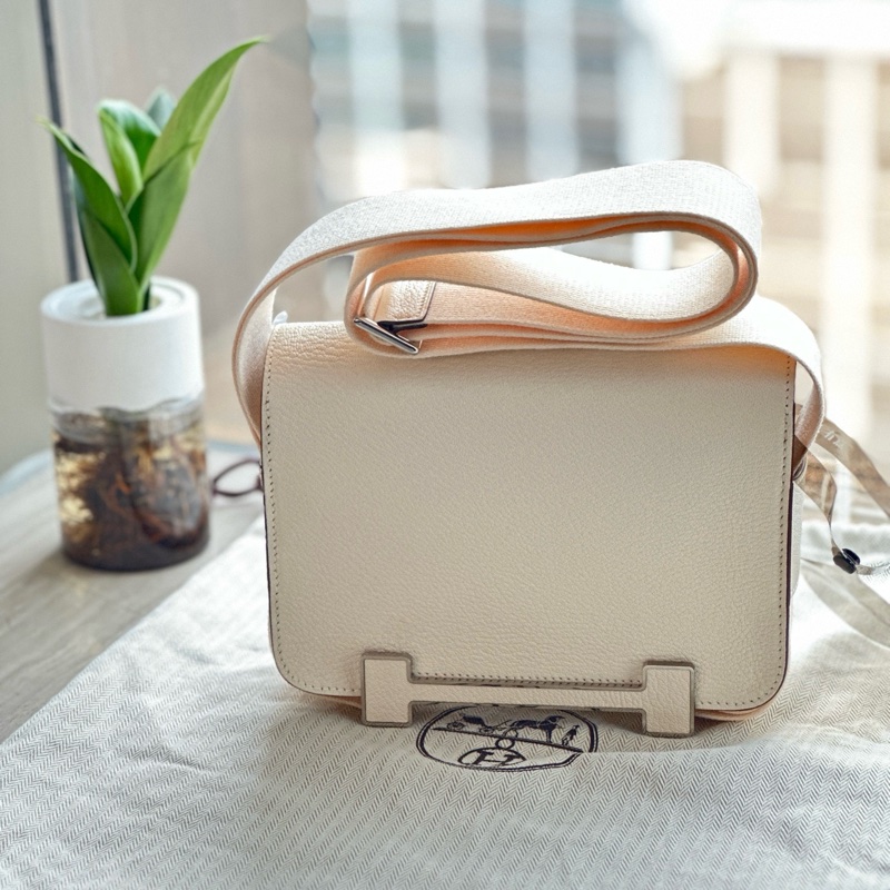 💖正品✨閒置新Hermes/愛馬仕 Gate 木屐包斜背包 奶油白 銀扣 U刻-2