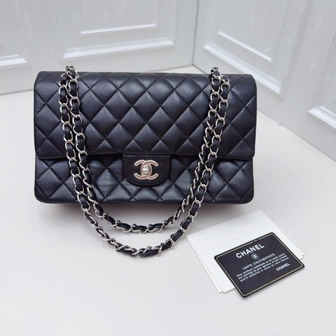 98新 CHANEL香奈兒12開黑銀CF經典口蓋包