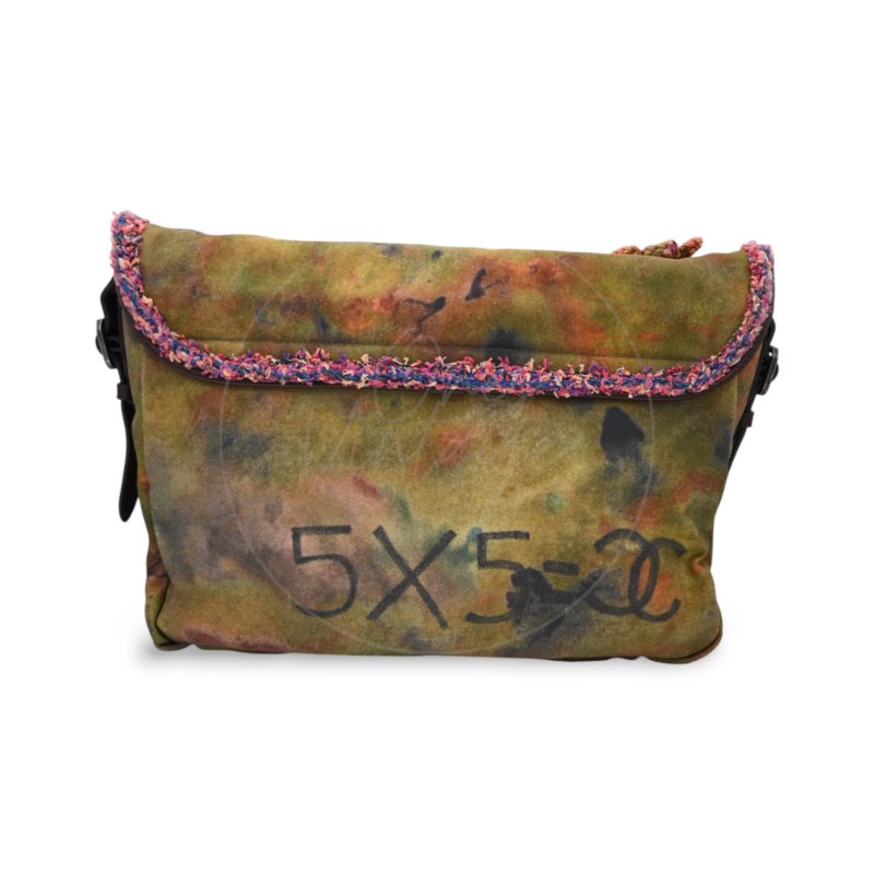 中古 Chanel 香奈兒 街頭塗鴉 水洗帆布 大號 多色 信差包-1