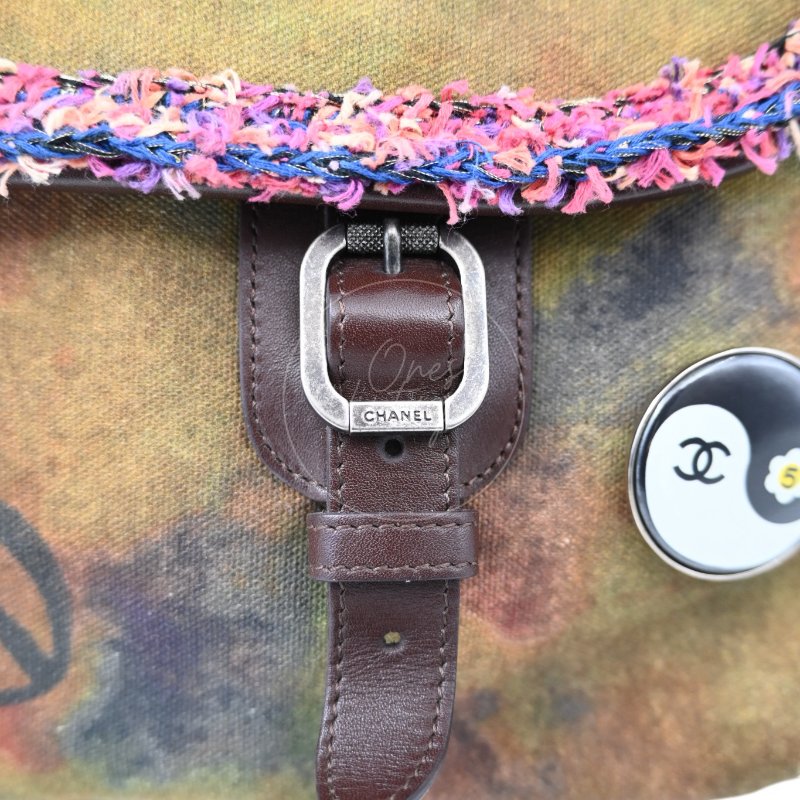 中古 Chanel 香奈兒 街頭塗鴉 水洗帆布 大號 多色 信差包-10