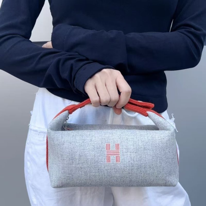 HERMES Bride-a-Brac拼色帆布大號飯盒包 25*13*15 99新配件塵袋-0