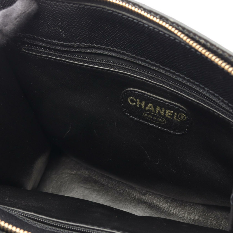 香奈兒 (CHANEL) 標誌肩背手提包,粒面小牛皮,黑色,二手,女士,金色五金,CC-11
