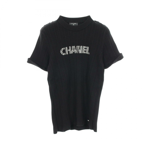 香奈兒 (CHANEL) Logo 短袖 T 卹 P70827K10079 純棉 黑色 二手 女款 40 碼