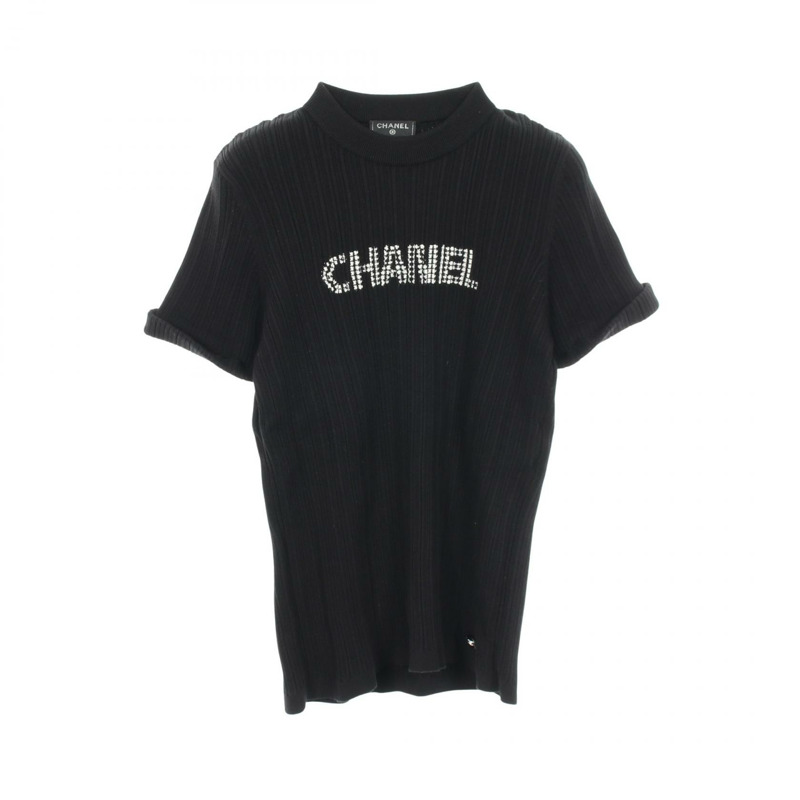 香奈兒 (CHANEL) Logo 短袖 T 卹 P70827K10079 純棉 黑色 二手 女款 40 碼-0